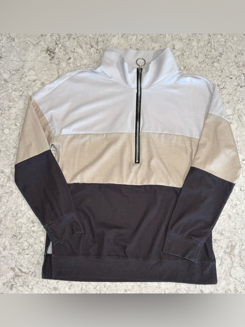 Men's Colorblock Quarter-Zip Sweater - White, Cream & Black